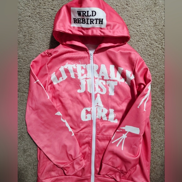 Wrld Rebirth Tops - "Literally Just A Girl" Pink Hoodie Zip Up Size XL